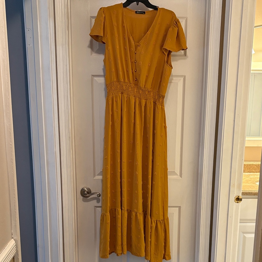 Chic Mustard Button-Front Maxi Dress PRETTYGARDEN